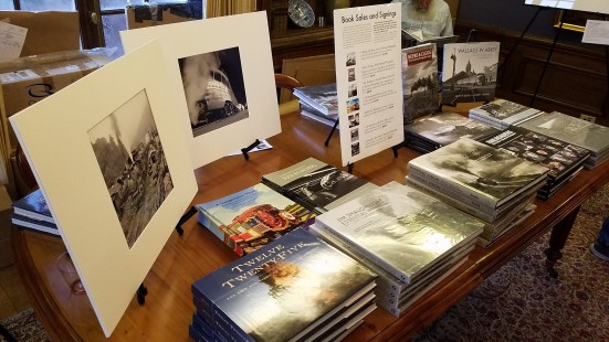 Conference books and Print Program prints at Saturday night book Sale. Center for Railroad Photography & Art. Photograph by Otto Vondrak.