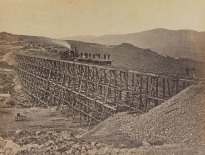 Trestle work, Promontory Point, Salt Lake Valley, 1870, Union Pacifc Railroad, California State Library, 1470591
