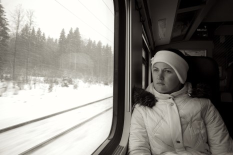 <strong>Phillip Martin, Miranda, New South Wales, Australia</strong>
“The joy of heading home,” February 2008. Tamera Martin watches a snow covered landscape pass the a train window while traveling in Europe. 

<strong>Judge's Comment:</strong>
Girl on a journey. Loved the theme. Two excellent photos, the third doesn’t quite rise to the standard set by the others.